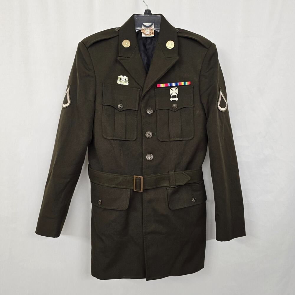 Men's Classic Fit Army Green Service Uniform (ADSU) Coat Size 37L & Pins EUC